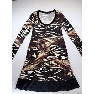 Karen Kane Women's Saffron Sea Sheath Dress S. Brown Black Long Sleeve Mini